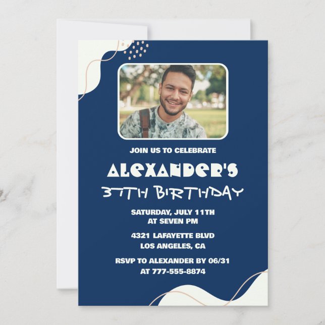Simple Photo 37th birthday invitations Men  Navy (Front)