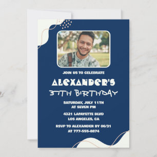Simple Photo 37th birthday invitations Men Navy