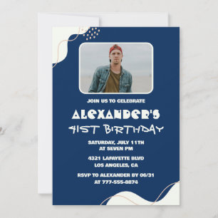 Simple Photo 41st birthday invitations Men Navy