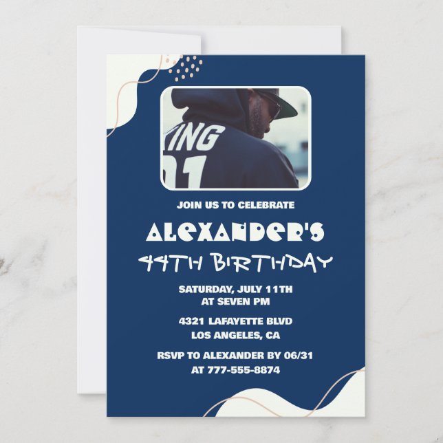 Simple Photo 44th birthday invitations Men  Navy (Front)