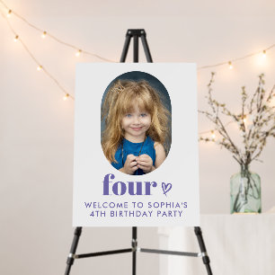 Simple Photo 4th Birthday Party Welcome Foam Board