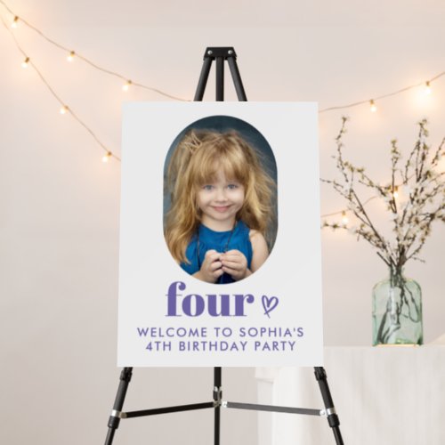 Simple Photo 4th Birthday Party Welcome Foam Board