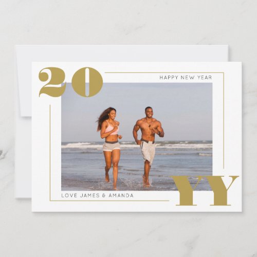 Simple Photo and Bold Gold 2024 New Year Holiday Card