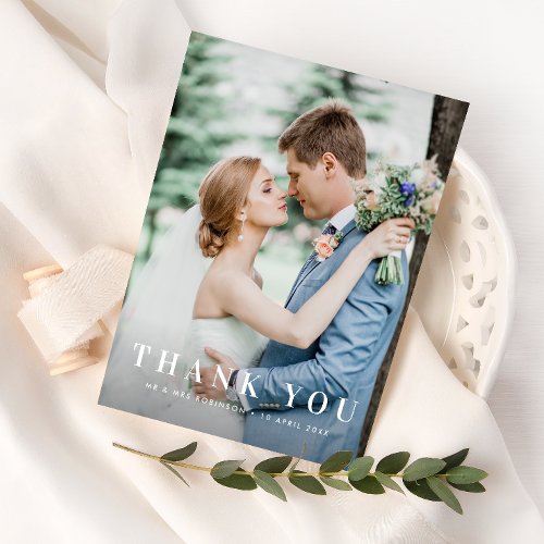 simple photo and text wedding thank you postcard