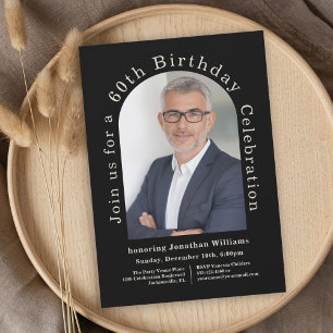 Simple Photo Arch Black 60th Birthday Party Invitation