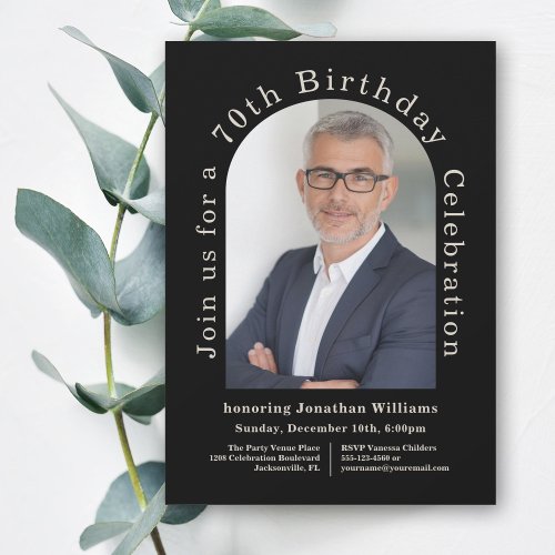 Simple Photo Arch Black 70th Birthday Party Invitation