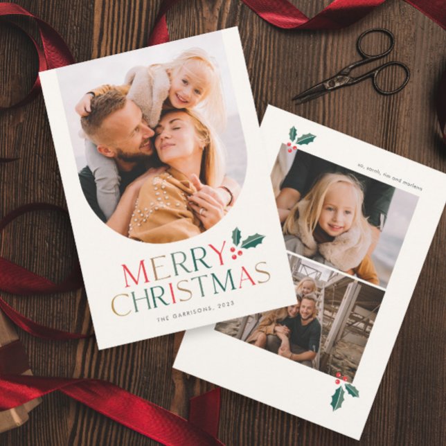Simple Photo Arch Colorful Merry Christmas Holiday Card (2- Sided Simple Modern Colorful Merry Christmas Arch Photo Holiday Card.)