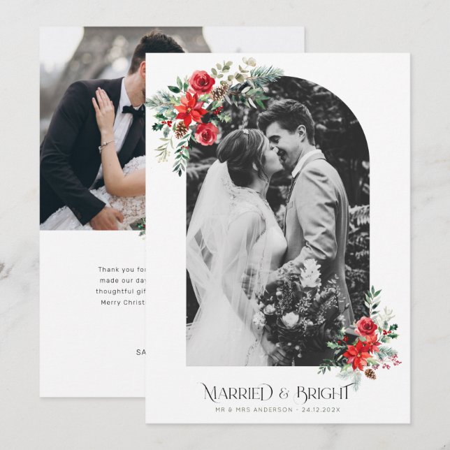 Simple photo arch holiday wedding announcement (Front/Back)