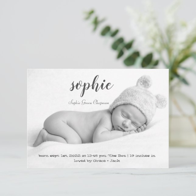 Simple Photo Baby Birth Announcement Custom Card (Standing Front)