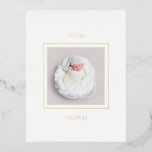 Simple Photo Baby Boy Birth Announcement Foil