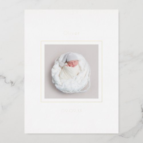 Simple Photo Baby Boy Birth Announcement Foil