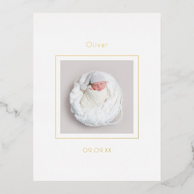 Simple Photo Baby Boy Birth Announcement Foil (Front)