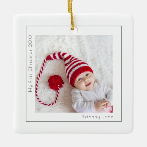 Simple Photo Baby First Christmas  Ceramic Ornament