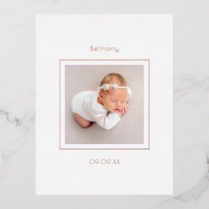 Simple Photo Baby Girl Birth Announcement Foil