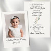 Simple Photo baptism baby girl remembrance card