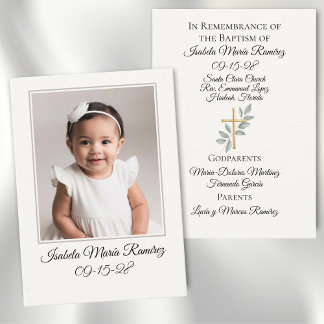 Simple Photo baptism baby girl remembrance card
