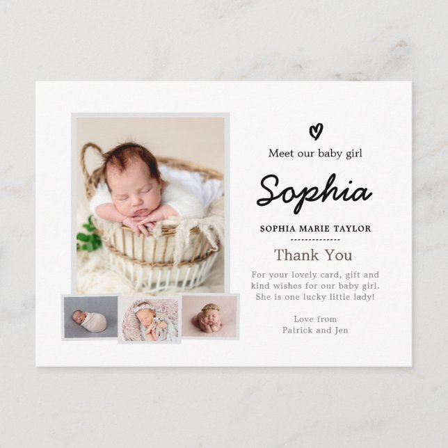 Simple photo birth announcement, new baby postcard (Front)