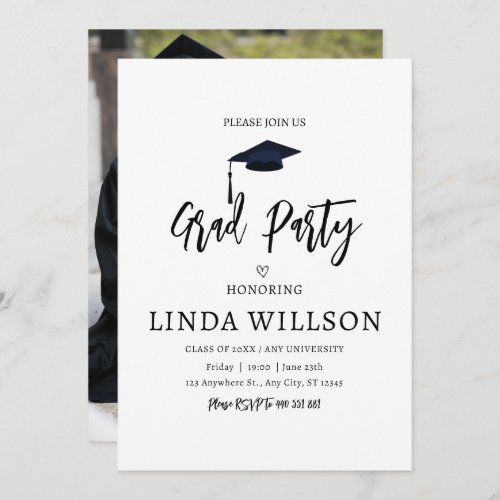 Simple Photo Black and white Graduation Party  Invitation