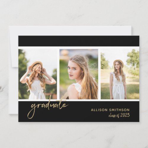 Simple Photo Black Gold Graduation Announcement