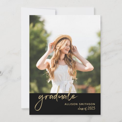 Simple Photo Black Gold Graduation Party Invitation