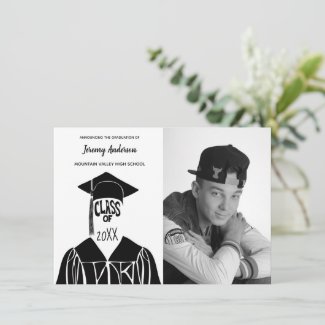 Simple Photo Black White Graduation Invitation
