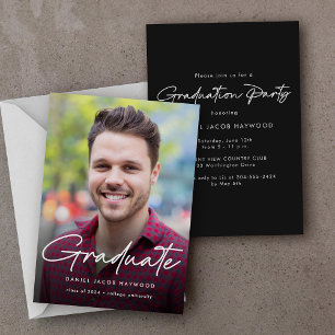 Simple Photo Black White Graduation Party Invitation