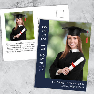 Simple Photo Blue Graduation Announcement Postcard