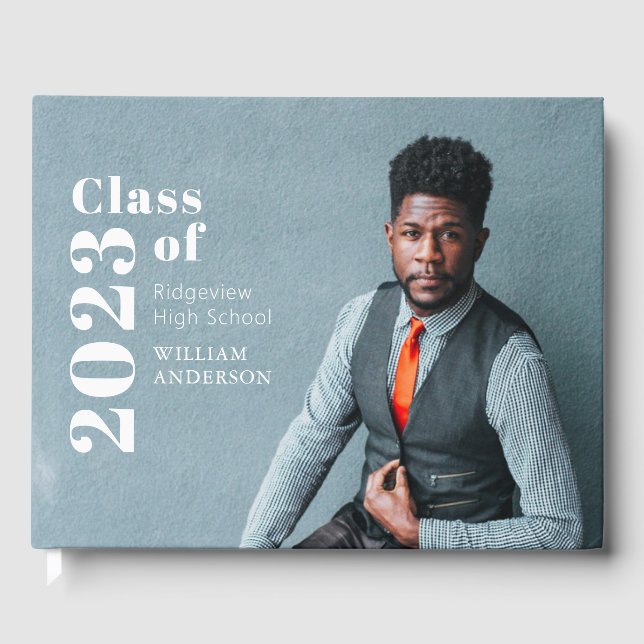 Simple Photo Bold Photo  Graduation Guest Book (Front)