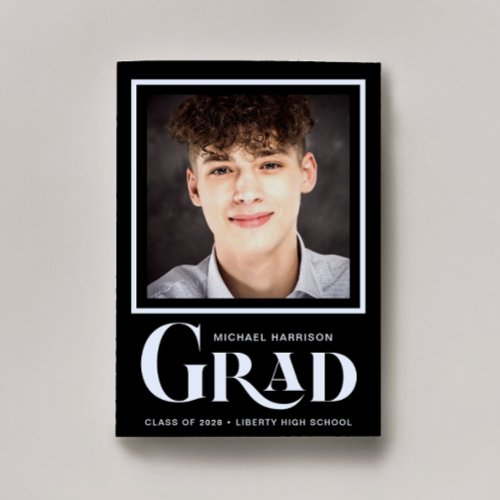 Simple Photo Bold Type Black Graduation Announcement