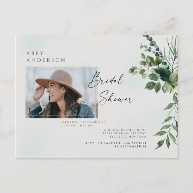 Simple Photo Bridal Shower Invitation Foliage (Front)