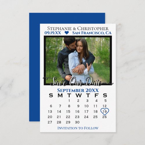 Simple Photo Calendar Navy Wedding Save Our Date Card