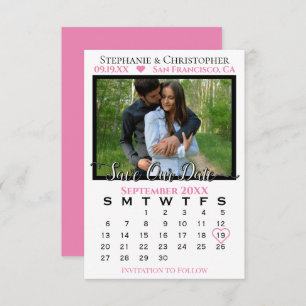 Simple Photo Calendar Pink Wedding Save Our Date Card