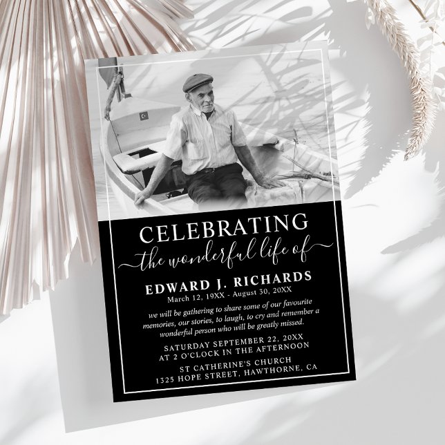 Simple Photo Celebration of Life Funeral Memorial Invitation (Creator Uploaded)