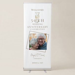 Simple Photo Champagne 50th Anniversary Party Retractable Banner