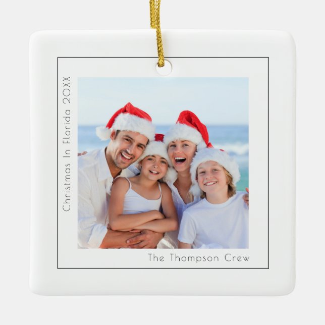 Simple Photo Christmas in Florida Year Ceramic Ornament (Front)