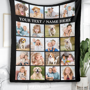 Simple Photo Collage 20 Picture Personalized Black Fleece Blanket