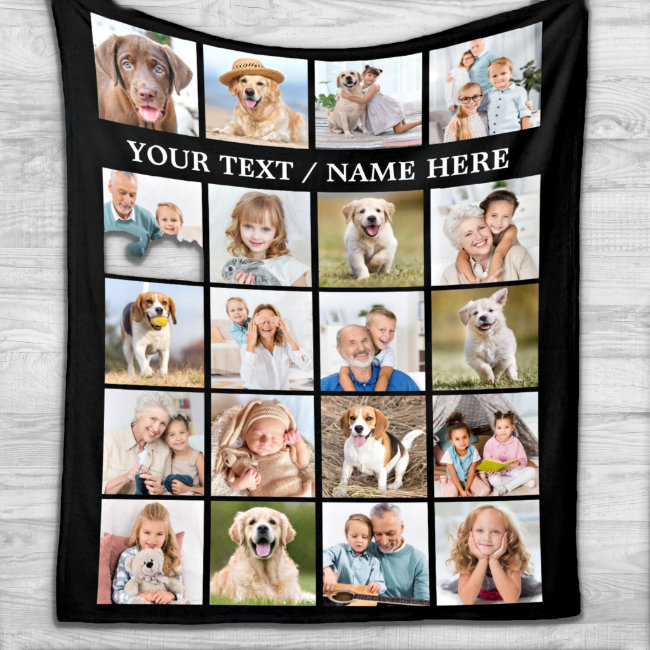 Simple Photo Collage 20 Picture Personalized Black Fleece Blanket