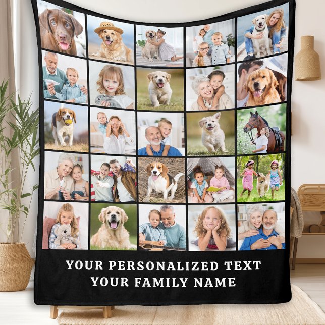 Simple Photo Collage 25 Picture Black Personalized Fleece Blanket (Creator Uploaded)