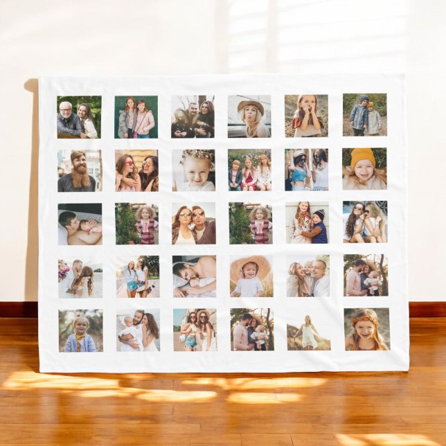 Simple Photo Collage 30 Picture Personalized Fleece Blanket (Creator Uploaded)