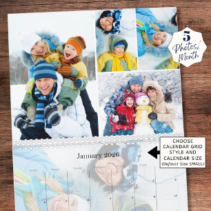 Simple Photo Collage 5 Per Month Custom Calendar