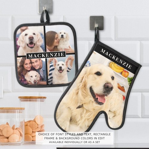 Simple Photo Collage and Photo Name Oven Mitt  Pot Holder Set