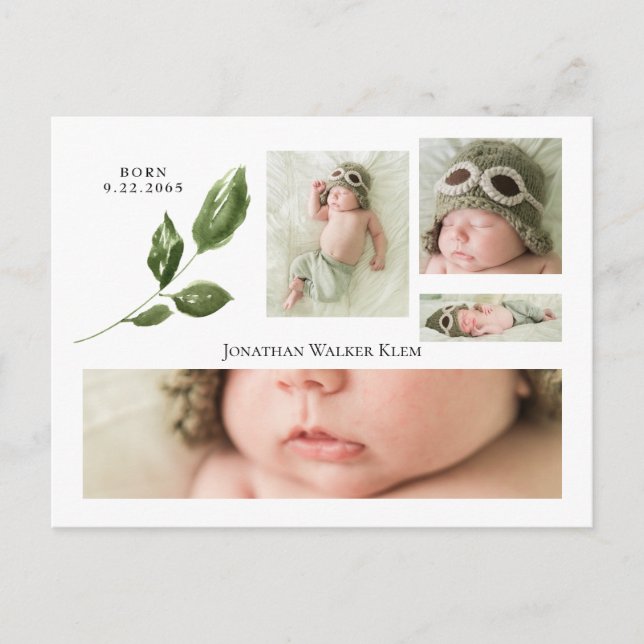Simple Photo Collage Birth Announcement Postcard (Front)