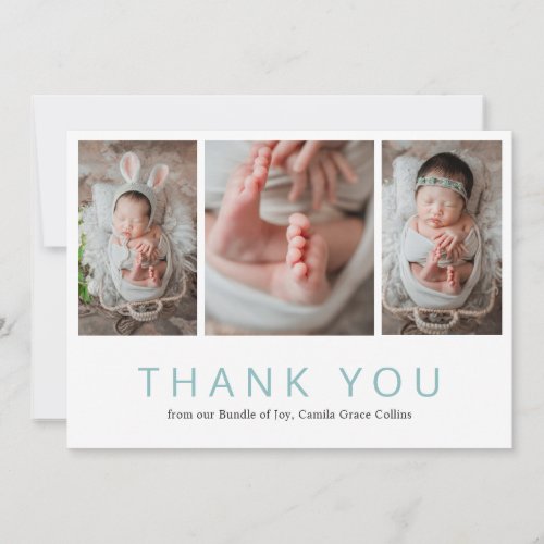 Simple Photo Collage Blue Modern Baby Shower Thank You Card