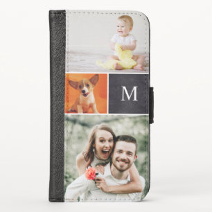 Simple Photo Collage Chalkboard Monogram Family iPhone X Wallet Case