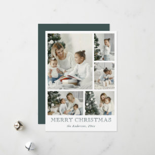 Simple Photo Collage Christmas Dark Forest Green Holiday Card