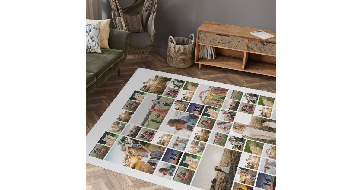 Collage Rug Simple Photo Collage Custom Color Personalized Rug | Zazzle