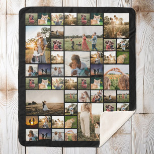 Simple Photo Collage Custom Color Personalized Sherpa Blanket