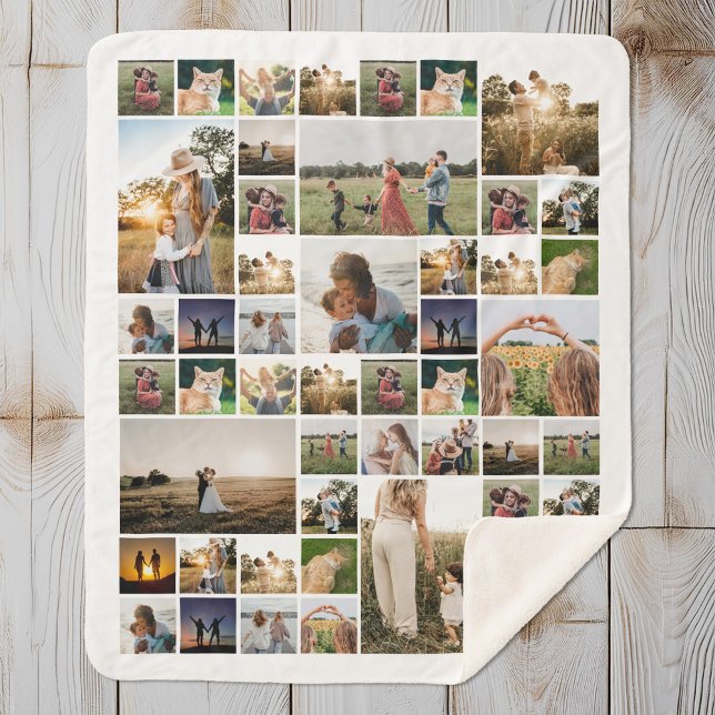 Simple Photo Collage Custom Color Personalized Sherpa Blanket (Creator Uploaded)