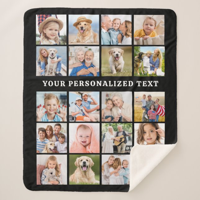 Simple Photo Collage Customized Cute 20 Picture Sherpa Blanket (Front)