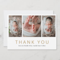 Simple Photo Collage Elegant Gold Baby Shower Thank You Card